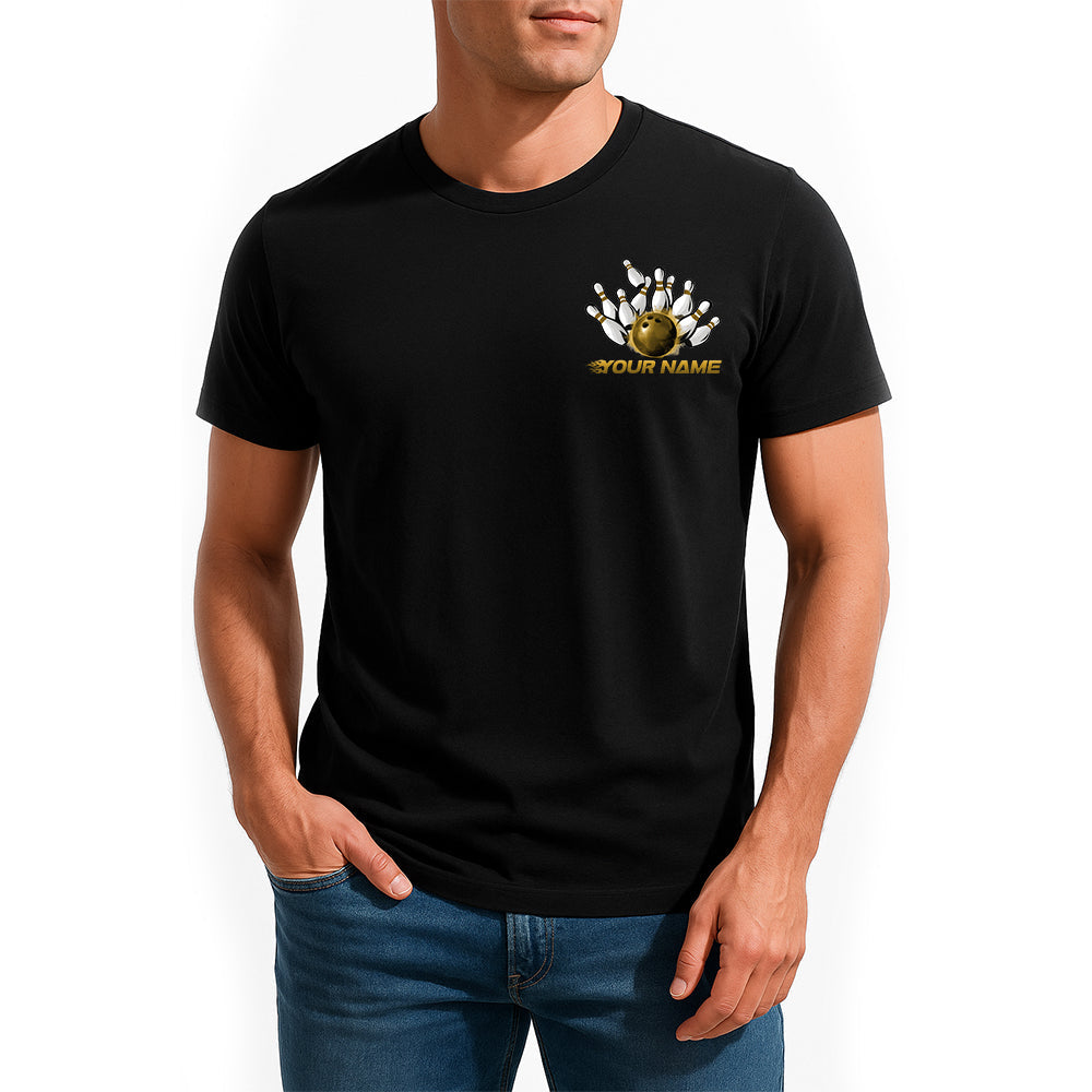 Custom Flame Dragon Bowling T-Shirts For Men, Yellow Fire Bowling Ball Graphics IPHW9067