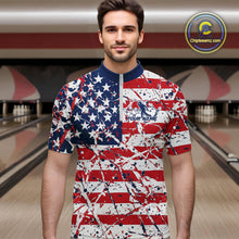 Load image into Gallery viewer, Custom Splatter Patriotic US Flag Bowling Quarter-Zip Shirts For Men, American Bowling Jersey IPHW9257