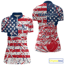 Load image into Gallery viewer, Custom Splatter Patriotic US Flag Bowling Women Quarter-Zip Shirt, US Flag Bowling Jersey IPHW9257
