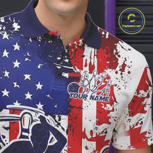 Load image into Gallery viewer, Custom Grunge US Flag Patriotic Bowling Polo Shirts For Men, US Bowling League Shirt IPHW9258