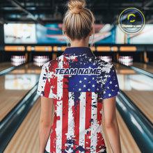 Load image into Gallery viewer, Custom Grunge US Flag Patriotic Bowling Polo Shirts For Women, US Bowling League Shirt IPHW9258