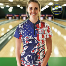Load image into Gallery viewer, Custom Grunge US Flag Patriotic Bowling Women Quarter-Zip Shirts, US Bowling League Shirt IPHW9258