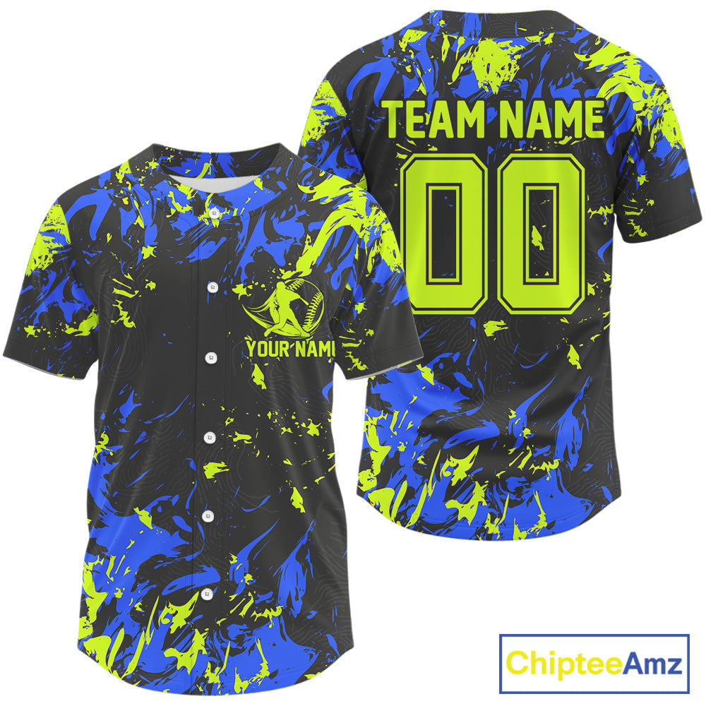 Custom Black, Green And Blue Camouflage Men Baseball Jerseys, Baseball Team Uniform IPHW9588