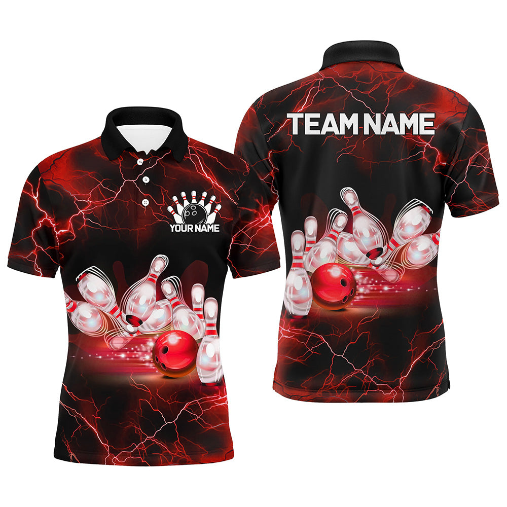 Red Thunder Lightning Custom Bowling Shirts For Men, Bowling League Shirts Bowling Jersey IPHW7331