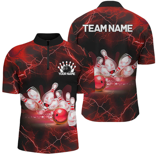 Red Thunder Lightning Custom Bowling Shirts For Men, Bowling League Shirts Bowling Jersey IPHW7331