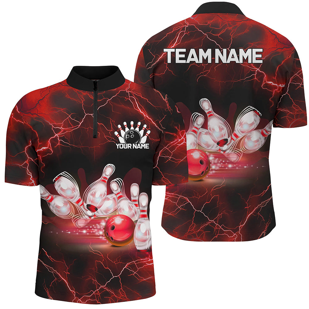 Red Thunder Lightning Custom Bowling Shirts For Men, Bowling League Shirts Bowling Jersey IPHW7331