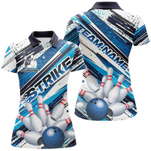 Load image into Gallery viewer, Blue Diagonal Stripes Custom Bowling Shirts For Women, Bowling Jerseys Team Uniform IPHW7642