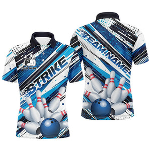 Blue Diagonal Stripes Custom Bowling Shirts For Men, Bowling Jerseys Team Uniform IPHW7642