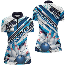 Load image into Gallery viewer, Blue Diagonal Stripes Custom Bowling Shirts For Women, Bowling Jerseys Team Uniform IPHW7642