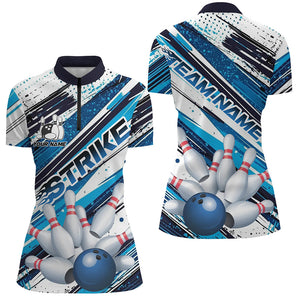 Blue Diagonal Stripes Custom Bowling Shirts For Women, Bowling Jerseys Team Uniform IPHW7642