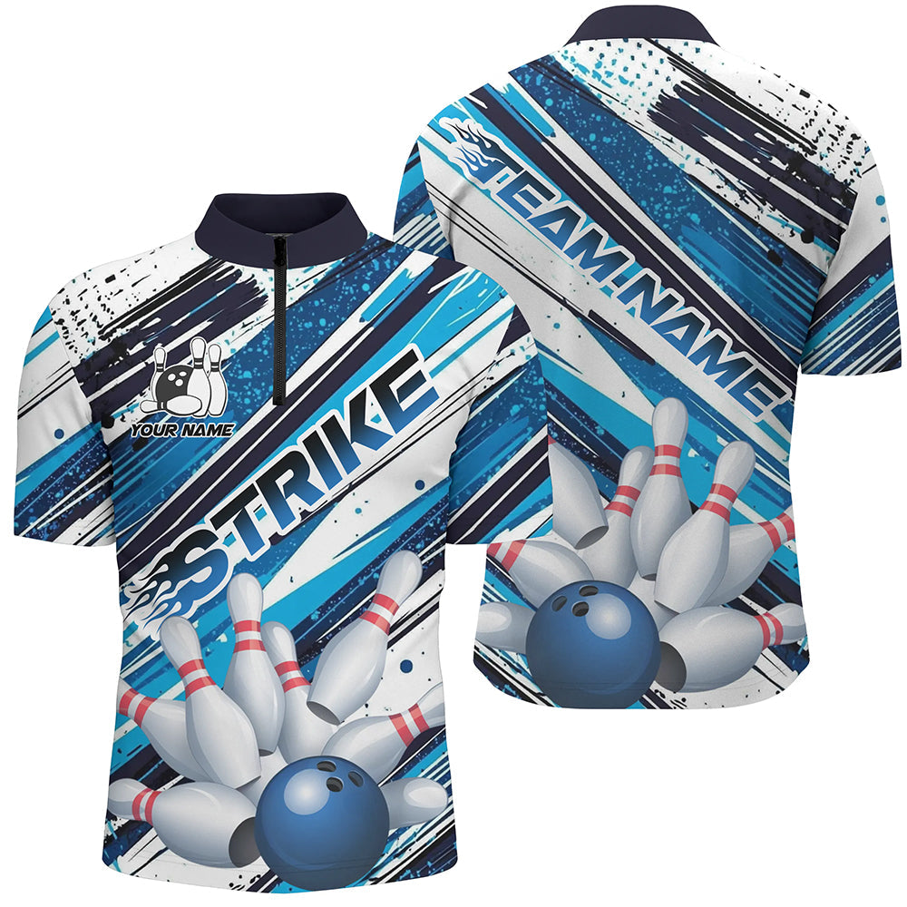 Blue Diagonal Stripes Custom Bowling Shirts For Men, Bowling Jerseys Team Uniform IPHW7642