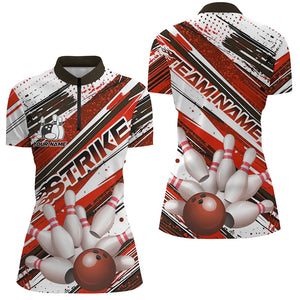 Red Diagonal Stripes Custom Bowling Shirts For Women, Bowling Jerseys Team Uniform IPHW7643