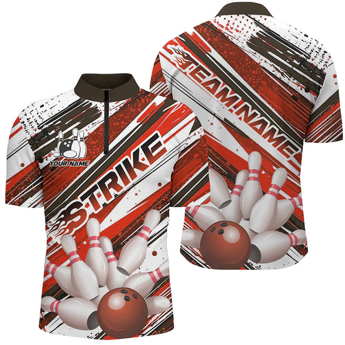 Red Diagonal Stripes Custom Bowling Shirts For Men, Bowling Jerseys Team Uniform IPHW7643