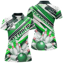 Load image into Gallery viewer, Green Diagonal Stripes Custom Bowling Shirts For Women, Bowling Jerseys Team Uniform IPHW7644