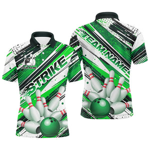 Green Diagonal Stripes Custom Bowling Shirts For Men, Bowling Jerseys Team Uniform IPHW7644