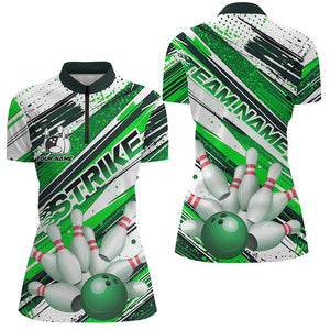 Green Diagonal Stripes Custom Bowling Shirts For Women, Bowling Jerseys Team Uniform IPHW7644