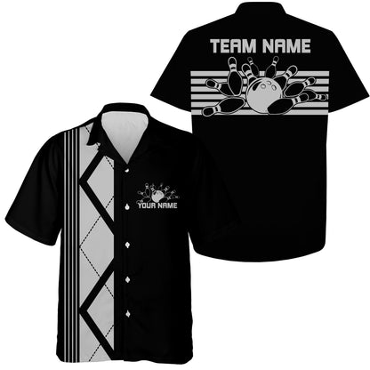 Custom Retro Bowling Button Up Shirt , Vintage Striped Bowling Team Hawaiian Shirt IPHW10071