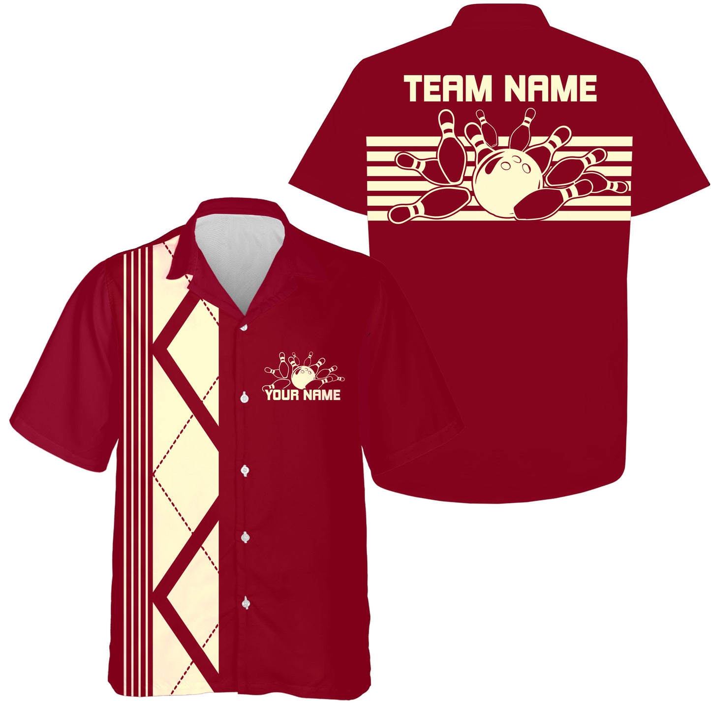 Custom Retro Bowling Button Up Shirt , Vintage Striped Bowling Team Hawaiian Shirt IPHW10071
