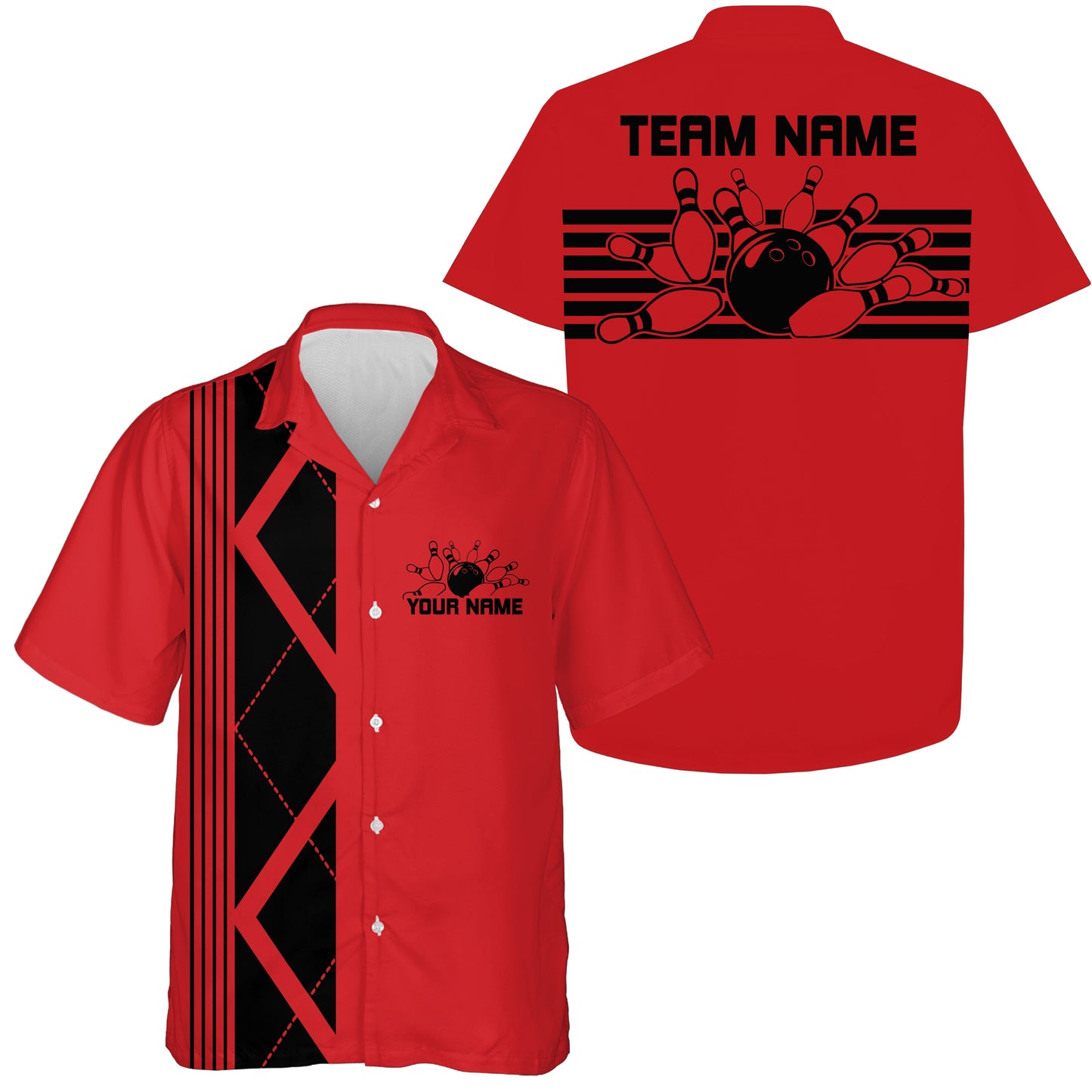 Custom Retro Bowling Button Up Shirt , Vintage Striped Bowling Team Hawaiian Shirt IPHW10071