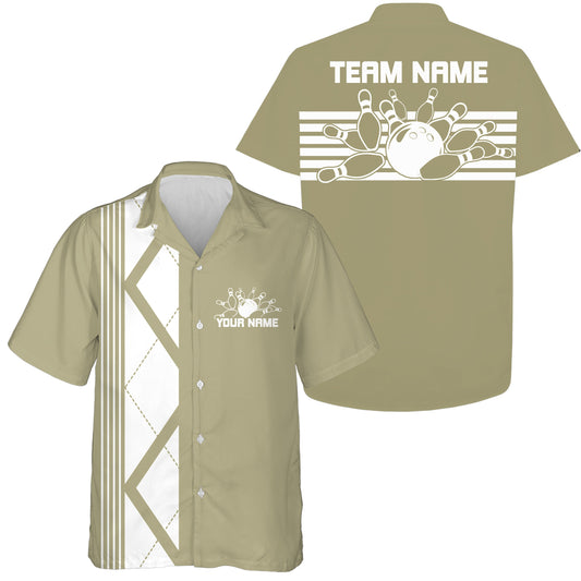 Custom Retro Bowling Button Up Shirt , Vintage Striped Bowling Team Hawaiian Shirt IPHW10071