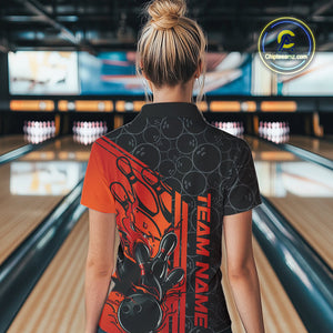 Custom Black And Red Orange Flame Bowling Women Quarter-Zip Shirt, Bowling Pattern Shirt IPHW9271