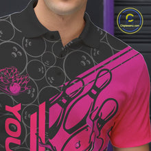 Load image into Gallery viewer, Custom Black And Pink Purple Flame Bowling Polo Shirts For Men, Bowling Pattern Shirt IPHW9272