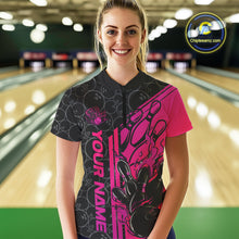 Load image into Gallery viewer, Custom Black And Pink Purple Flame Bowling Women Quarter-Zip Shirt, Bowling Pattern Shirt IPHW9272