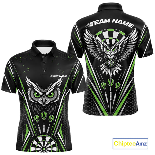 Custom Black And Green Owl Darts Polo Shirts For Men, Darts Team Jerseys IPHW11725