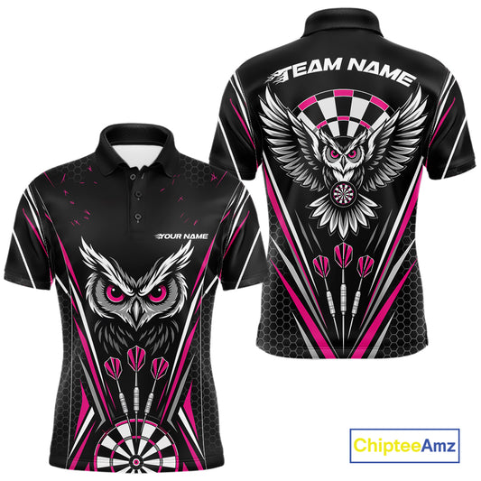 Custom Black And Pink Owl Darts Polo Shirts For Men, Darts Team Jerseys IPHW11726