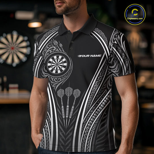 Custom Black And White Tribal Owl And Skull Darts Men Polo Shirt, Halloween Darts Outfit IPHW11728