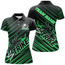 Load image into Gallery viewer, Custom Black And Green Flame Strike Bowling Shirt For Women, Bowling League Bowling Uniform IPHW7340