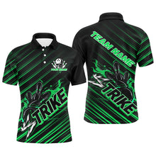 Load image into Gallery viewer, Custom Black And Green Flame Strike Bowling Shirts For Men, Bowling League Bowling Uniform IPHW7340