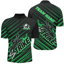 Load image into Gallery viewer, Custom Black And Green Flame Strike Bowling Shirts For Men, Bowling League Bowling Uniform IPHW7340