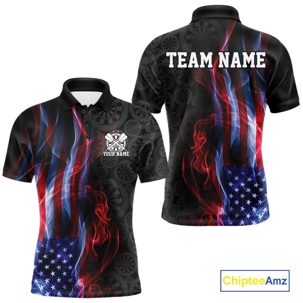 Custom Patriotic American Flag Smoke Flame Dart Jersey, Dart Team Men Polo Shirt IPHW12109