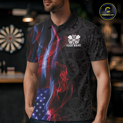 Custom Patriotic American Flag Smoke Flame Dart Jersey, Dart Team Men Polo Shirt IPHW12109