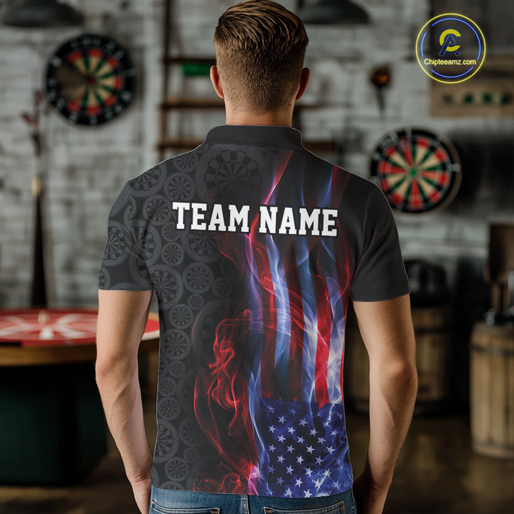 Custom Patriotic American Flag Smoke Flame Dart Jersey, Dart Team Men Polo Shirt IPHW12109