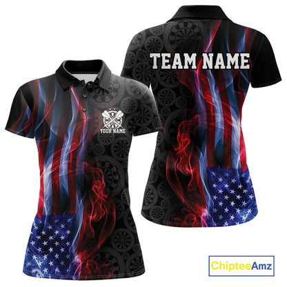 Custom Patriotic American Flag Smoke Flame Dart Jersey, Dart Team Women Polo Shirt IPHW12109