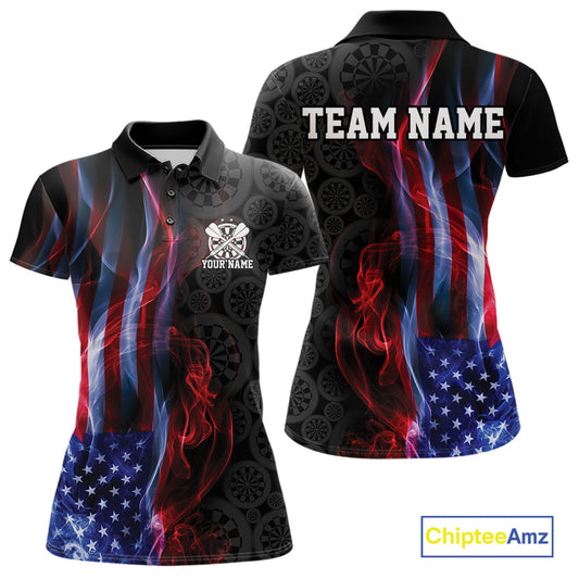 Custom Patriotic American Flag Smoke Flame Dart Jersey, Dart Team Women Polo Shirt IPHW12109