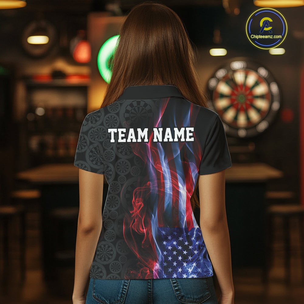 Custom Patriotic American Flag Smoke Flame Dart Jersey, Dart Team Women Polo Shirt IPHW12109