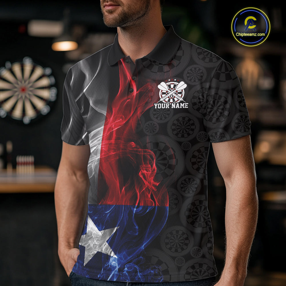 Custom Patriotic Texas Flag Smoke Flame Dart Jersey, Dart Team Men Polo Shirt IPHW12110