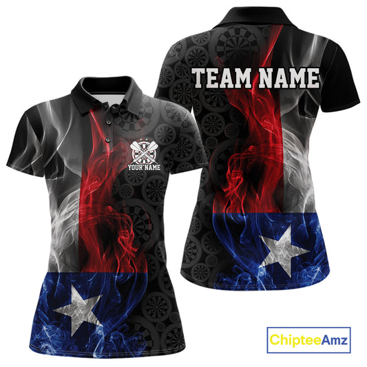 Custom Patriotic Texas Flag Smoke Flame Dart Jersey, Dart Team Women Polo Shirt IPHW12110