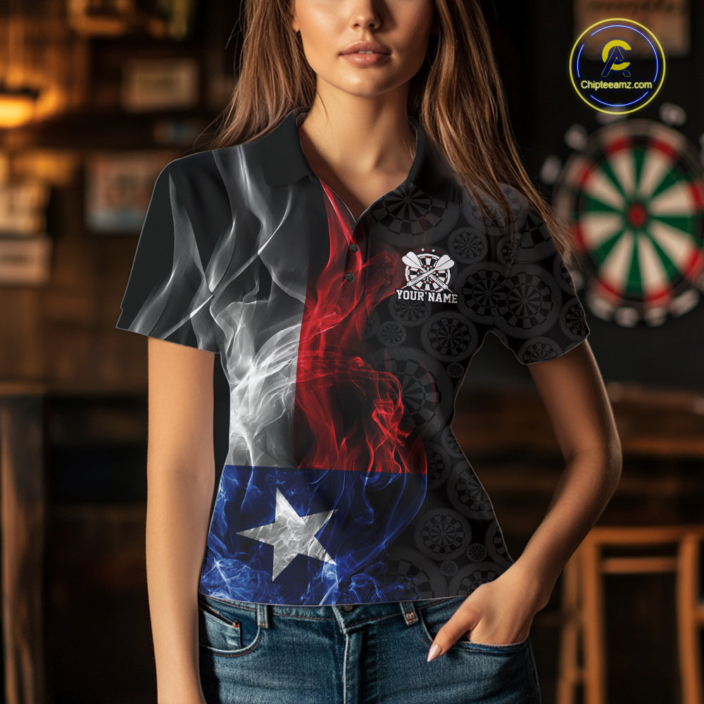 Custom Patriotic Texas Flag Smoke Flame Dart Jersey, Dart Team Women Polo Shirt IPHW12110
