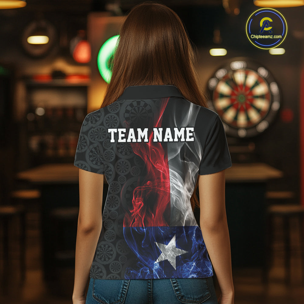 Custom Patriotic Texas Flag Smoke Flame Dart Jersey, Dart Team Women Polo Shirt IPHW12110