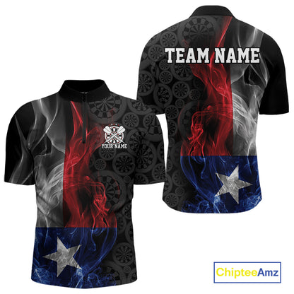Custom Patriotic Texas Flag Smoke Flame Dart Jersey, Dart Team Men Quarter Zip Shirt IPHW12110