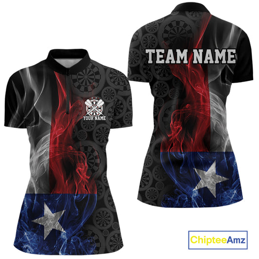 Custom Patriotic Texas Flag Smoke Flame Dart Jersey, Dart Team Women Quarter-Zip Shirt IPHW12110