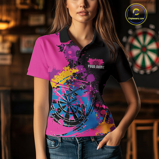 Custom Colorful Splatter Dartboard Dart Polo Shirt For Women, Grunge Dart Team Jerseys IPHW9961