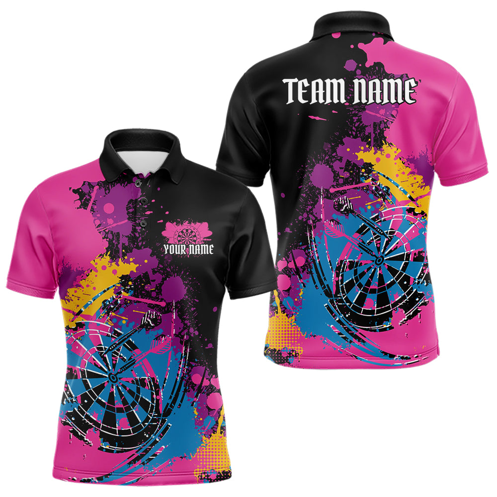 Custom Colorful Splatter Dartboard Dart Polo Shirt For Men, Grunge Dart Team Jerseys IPHW9961