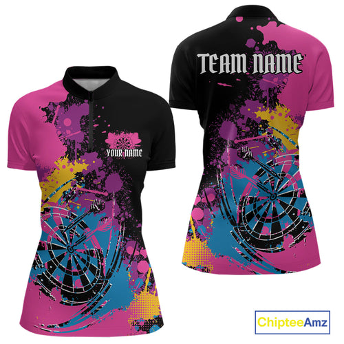 Custom Colorful Splatter Dartboard Dart Women Quarter-Zip Shirt, Grunge Dart Team Jerseys IPHW9961