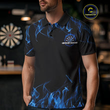 Load image into Gallery viewer, Custom Black And Blue Flame Dartboard Dart Polo Shirts For Men, Dart Players Outfits IPHW9962