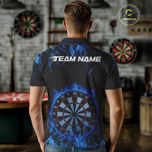 Load image into Gallery viewer, Custom Black And Blue Flame Dartboard Dart Polo Shirts For Men, Dart Players Outfits IPHW9962
